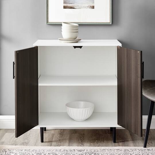 Walker Edison Ash Brown Bookmatch/White Accent Cabinet